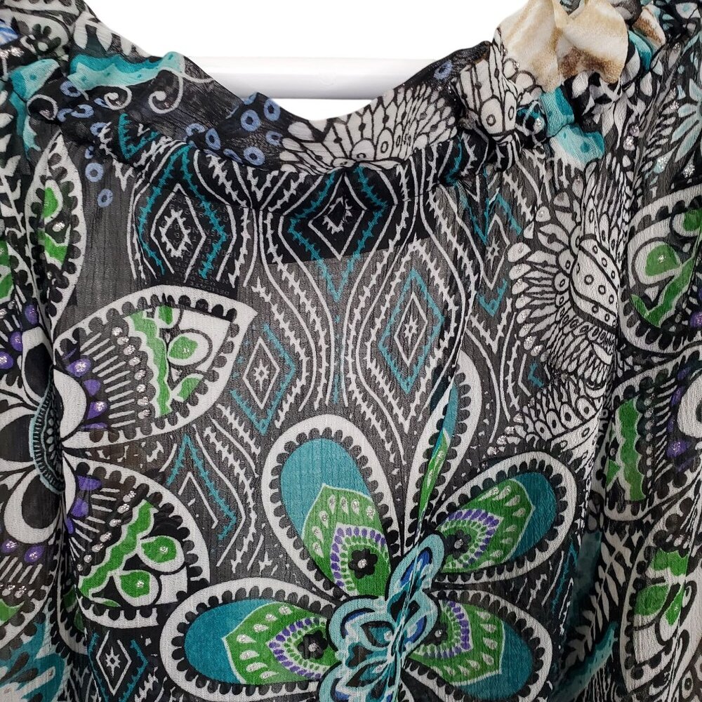 Maggie Barnes Size 5X Top Boho Floral Peasant 3/4 Bell Sleeves Lightweight Sheer - Picture 12 of 16